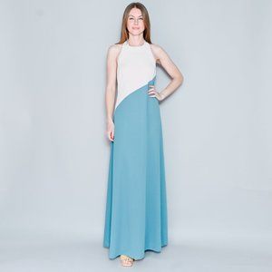 VINTAGE Colorblock Halter Neck Maxi Dress